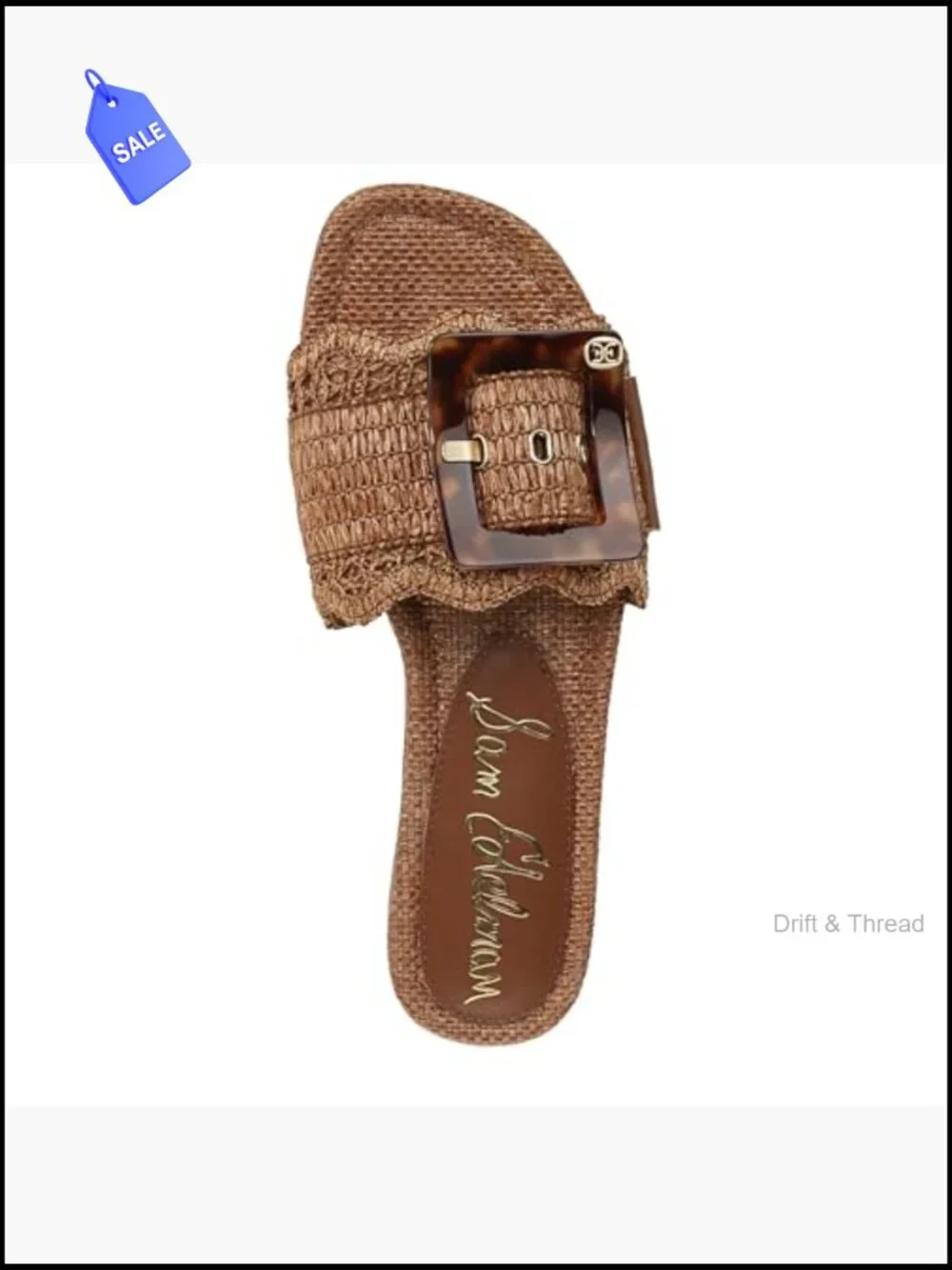 Raffia Slide Sandals with Resin Buckle, Slip-On, Flat Heel